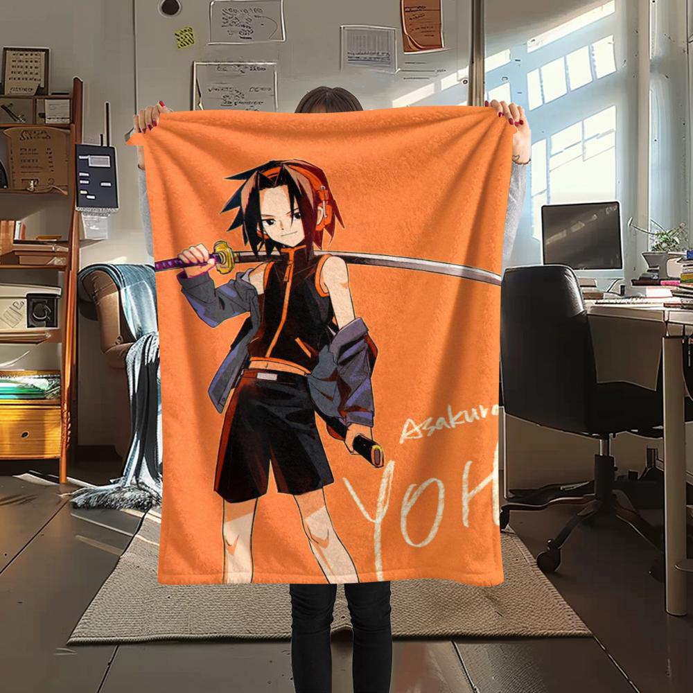 1PC Shaman King Print Flannel Blanket, High Quality Comfortable for All Seasons, Home Decor, Warmth and Comfort, Perfect for Christmas Gifts154