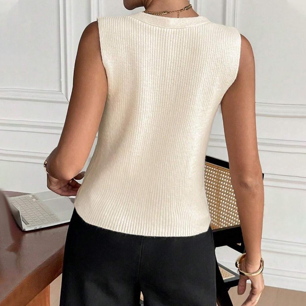Summer Women's Knitted Vest V-neck Single-breasted Pocket Sleeveless Top Loose Women's Vest