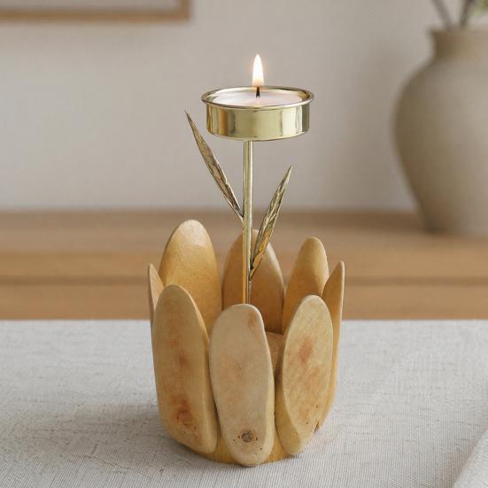Matte Finish Wood Candle Holder Wooden Glass Holder, Rustic Driftwood Ornament, Farmhouse Natural Branch Tabletop Decor for Living Room Bedroom Office