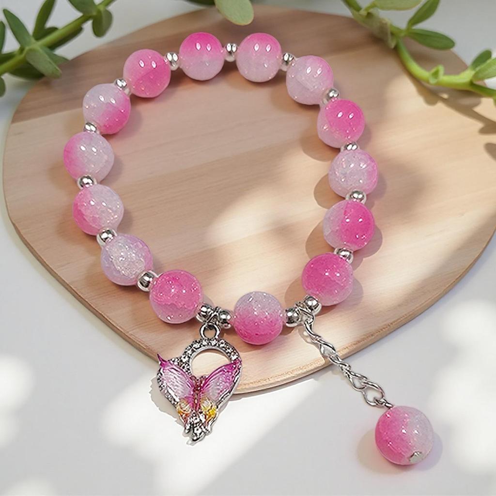 2026 Iridescent Butterfly Bracelet - Colorful 10mm Beads, Color-block Design, Cross-border Gift