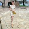 UONE2025 Summer Chinese Jacquard Cheongsam Dress with Frog Buttons and Hollow Waist Design