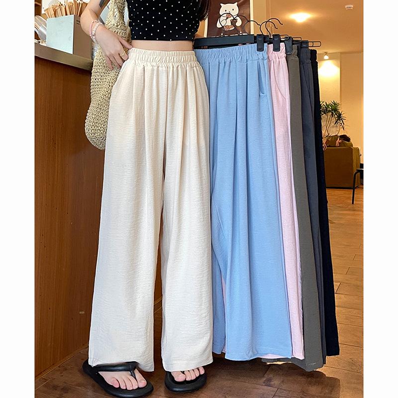 Sommer Damen Süß Bunt Eis Seide Hosen Dame Baggy Vielseitig Elastisch Gerade Beine Hosen Weiblich Weite Beine Hohe Taille Hosen