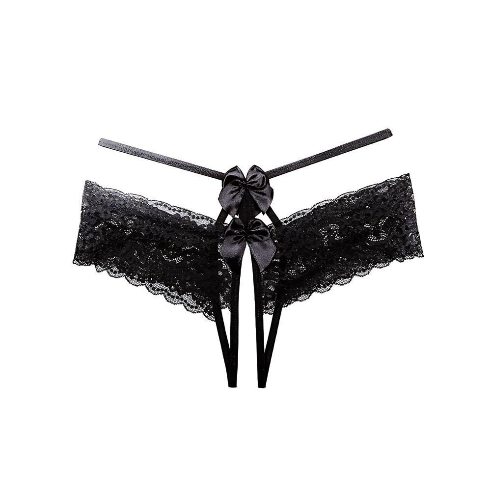 Womens Sexy Open Crotch Panties Lace Briefs Bowknot Thin Straps Hollow Out Exposed Butt Hot Erotic Lingerie T Back Micros Thongs