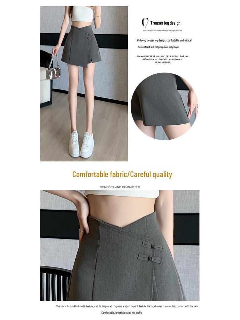 Frühling/Sommer 2026 Damen A-Linien-Rockhose mit unregelmäßigem Schlitz und Froschknopf im Neuen Chinesischen Nationalstil