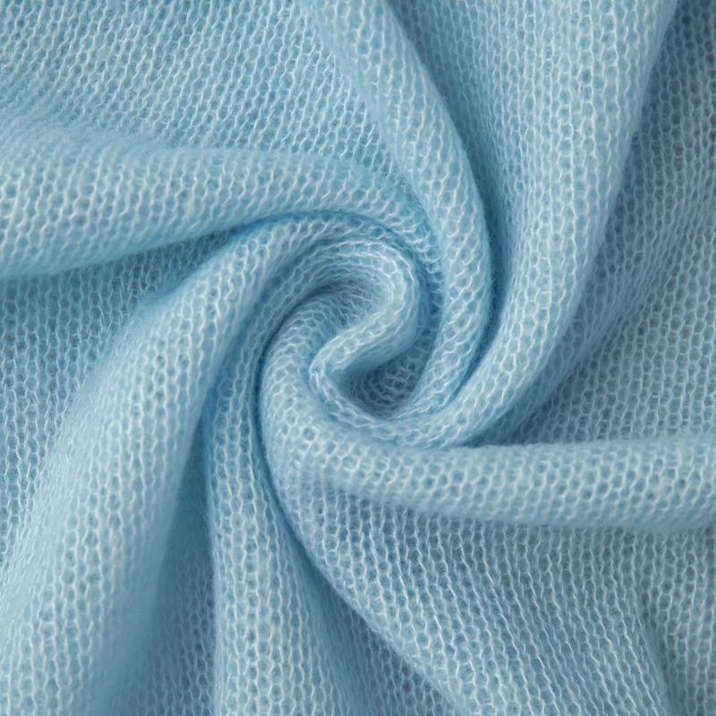 Spring and autumn translucent blue ladies exquisite sweater, loose casual breathable comfortable white round neck pullover sweater MY0182