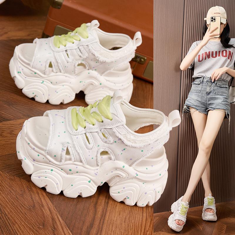 Platform sandals women's 2025 summer new heightening shoes fashionable hollow outer wear hole shoes sports wind beach shoes