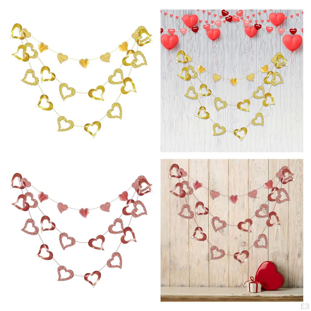 3 Stück DIY Valentinstag Banner, Valentinstags Wimpelketten Schnur, Herz Papiergirlande für