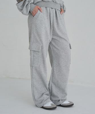 5OML Single-Pleat Wide Cargo Sweatpants (Melan Grey)