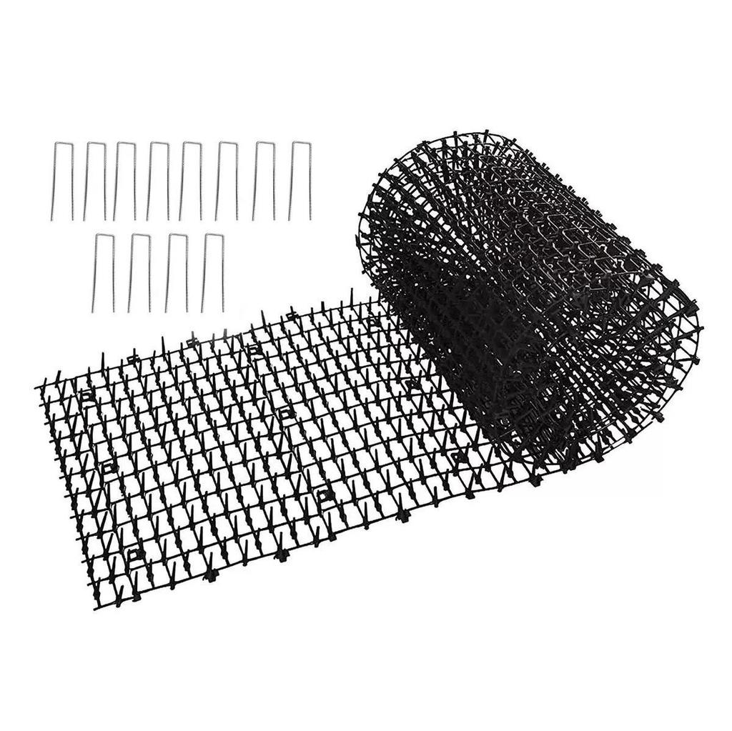 Black 2x4m Plastic Anti-Cat Spike Mat for Balcony and Garden Cat Deterrent.