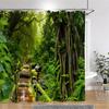 Sunshine Green Forest Brown Window Shower Curtains Trees Plants Nature Landscape Polyester Bathroom Curtain Set Decor With Hooks