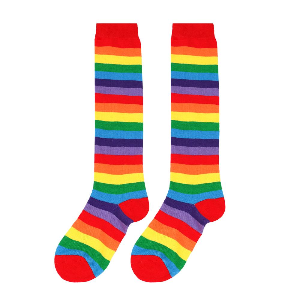 Chaussettes longues en coton à rayures arc-en-ciel pour femmes, chaussettes colorées à la mode, bas hauts de cuisse, skateboard pour filles hip hop, au-dessus du genou