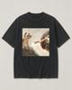 Cat Creation of Adam Acid Wash Black T-Shirt Funny Art Tee