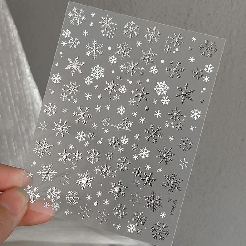 Cartoon Christmas Nail Art Sticker With Gold/Silver Snowflakes Iridescent Sparkle Manicure Decals DIY Nail Art Decoration