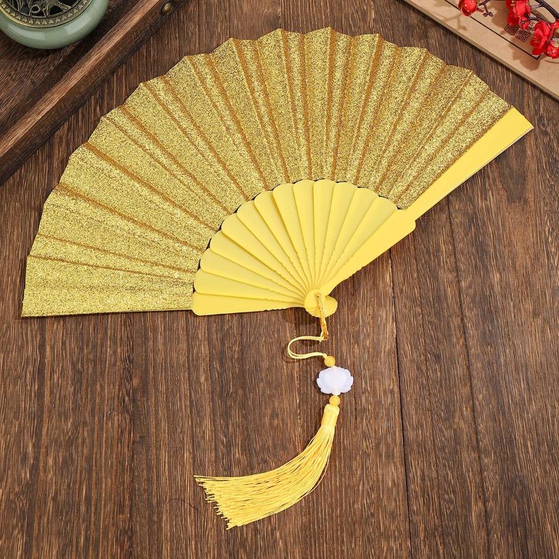 Vintage Folding Fan Chinese Style Dance Performance Hand Fans Gold Powder Plastic Fan Art Craft Gift Home Decor