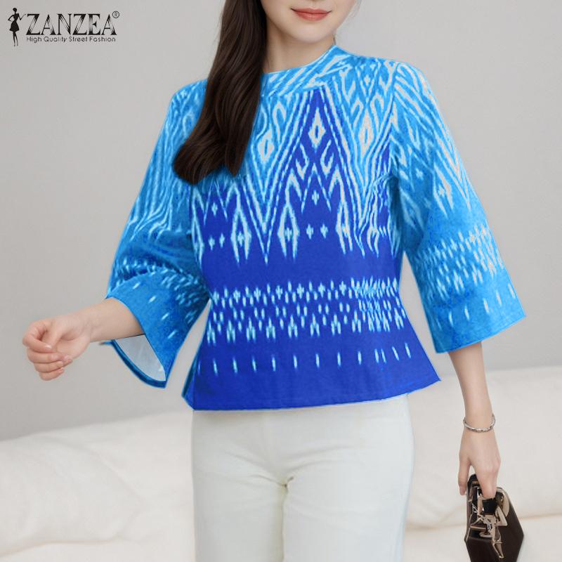 ZANZEA Women Casual O-neck 3/4 Sleeve Loose Vintage Print Blouse