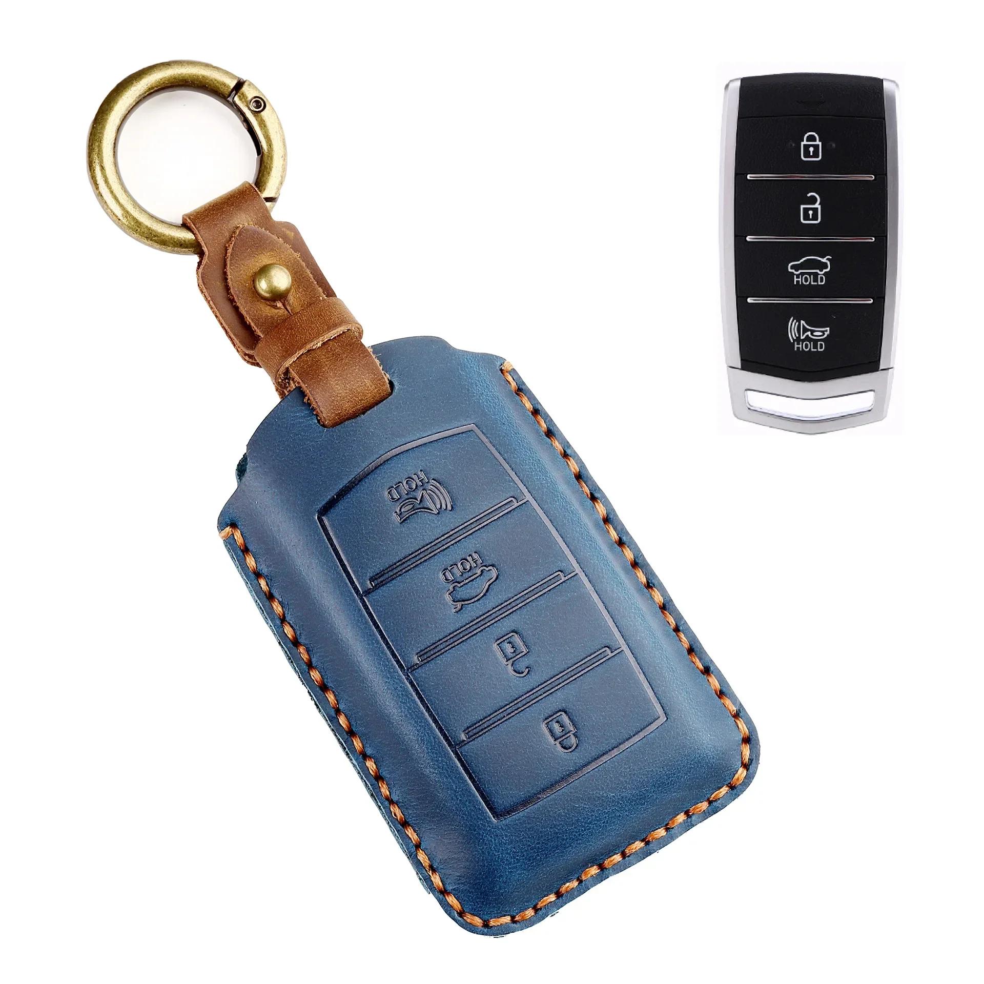 

Leather Car Key Cover Case Keyring Protective Bag for Korea Hyundai Launce Classic Model Genesis синій