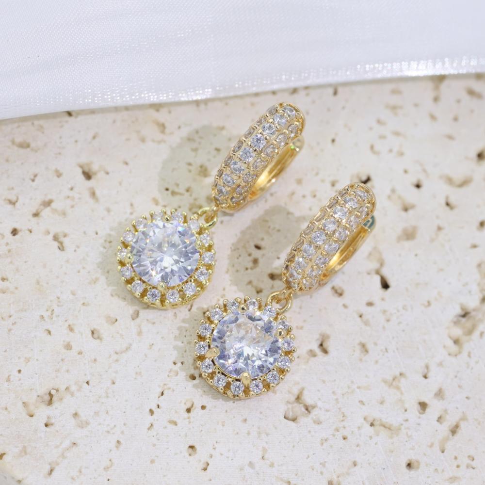 1 Paar einfache runde Hängeohrringe für Damen Zirkonia Ohrring Schmuck Hochzeitsfeier Zubehör