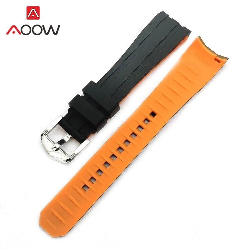 18/20/22mm Rubber Strap Curved End Stainless Steel Buckle Sport Waterproof Diving Men Quality Replacement Bracelet Watch Band
