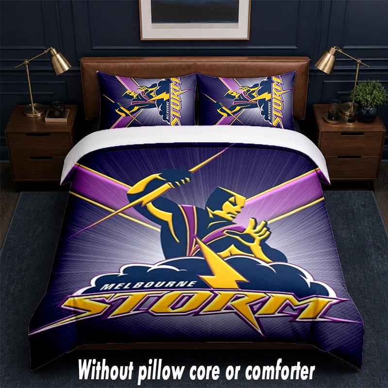 Melbourne Storm Design Bed Bedding Set 1 Duvet Cover + 2 Pillowcases Soft Breathable Household Bed Linens