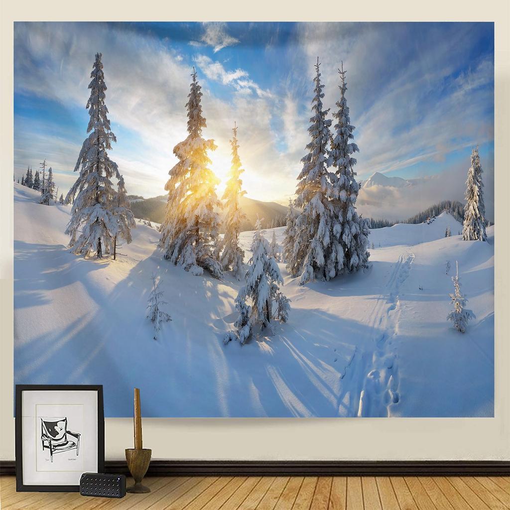 Goblen Noel Kar Sahnesi Serisi Arka Plan Asılı Kumaş Ev Oturma Odası Yatak Odası Başucu Duvar Gobleni