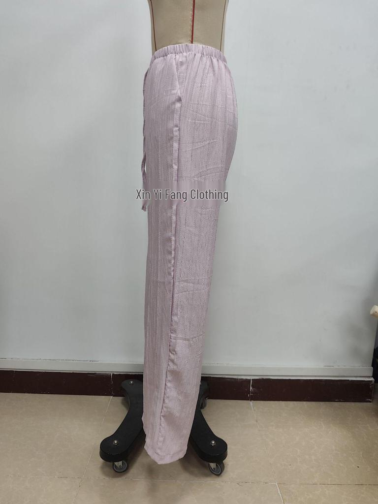 2026 Summer Women's Casual Wide-Leg Pants with Knot Waist and Slanted Pockets