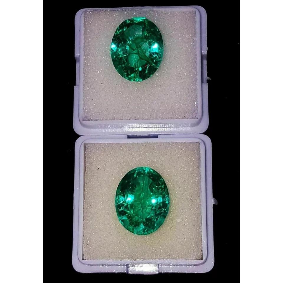 Oval Cut Natural Emerald Zambian Green 14.5 Ct Pair Fabulous Certified Gemstone