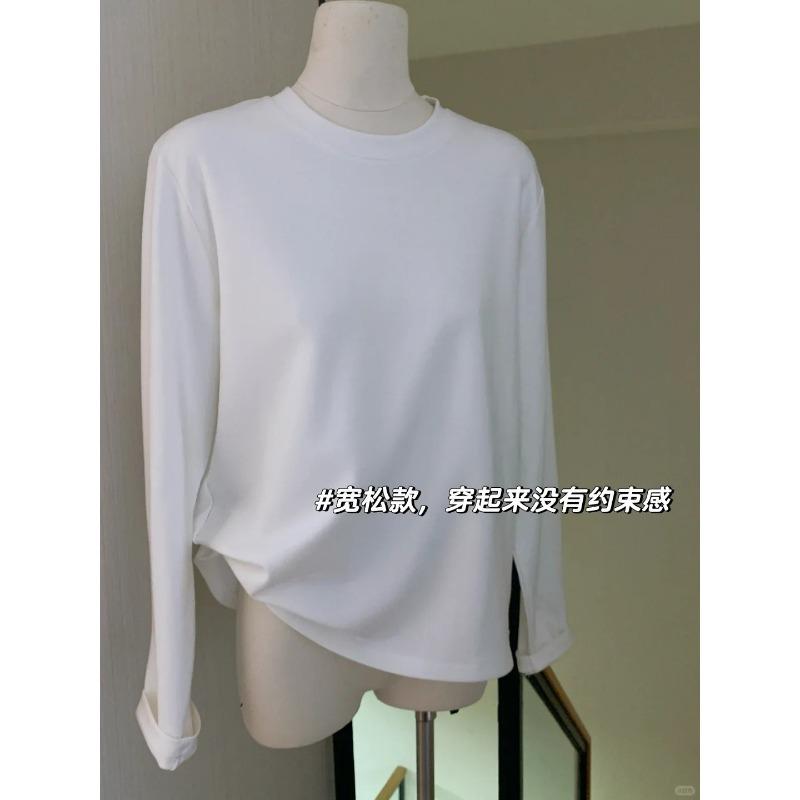Crew neck white bottoming shirt women's German velvet warm inner long-sleeved shirt spring autumn and winter loose simple style top