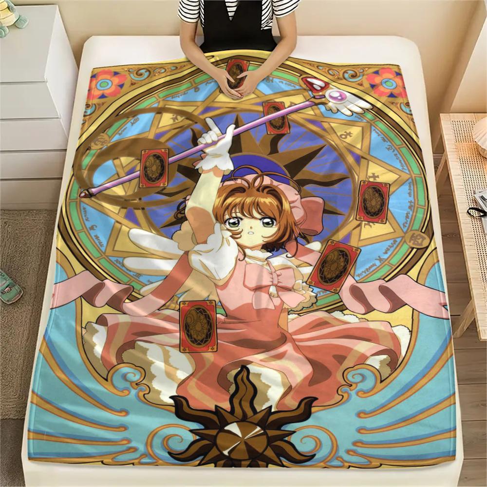 

1 шт. Фланелевое одеяло с принтом Cardcaptor Sakura, Высококачественное, Удобное для всех сезонов, Домашний декор, Тепло и уют, Идеально для рождественских подарков 80cm x 120cm