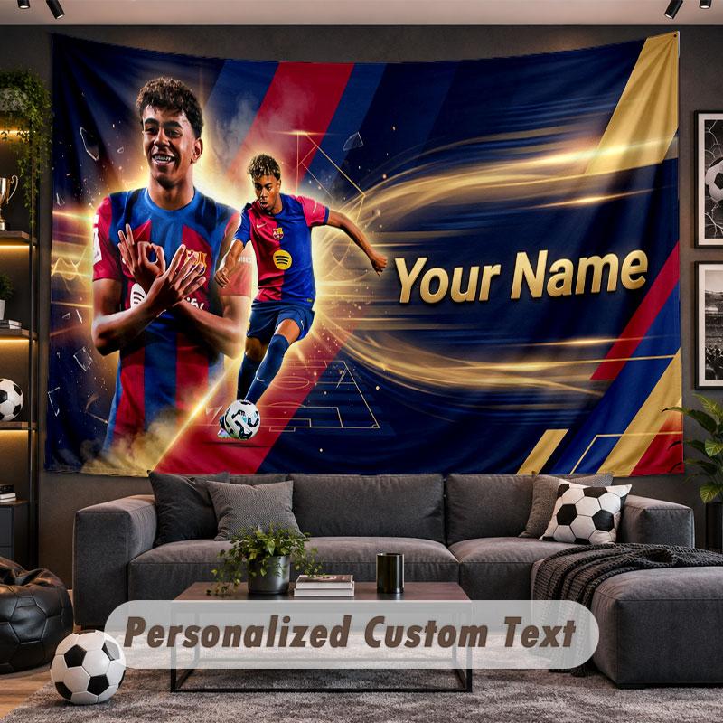 Arazzo da Appendere alla Parete Nome Personalizzato Modello Lamine Yamal Tessuto Stampato Personalizzato Decorazione Murale