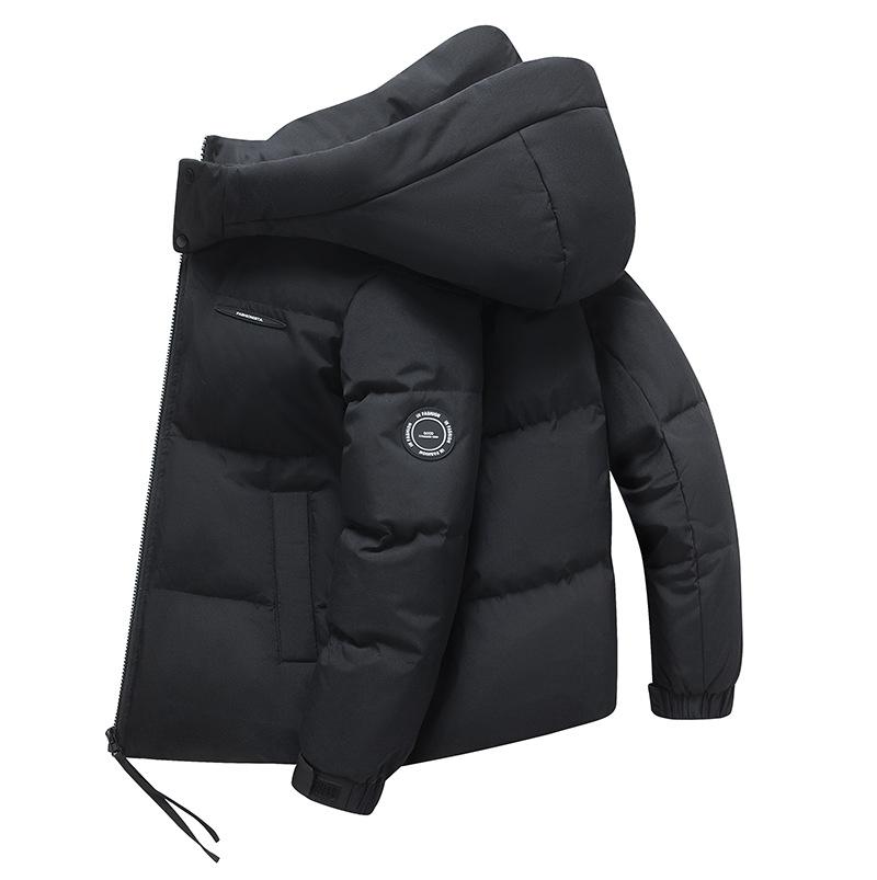 New down jacket men s short casual warm removable hat winter thickened jacket S чёрный