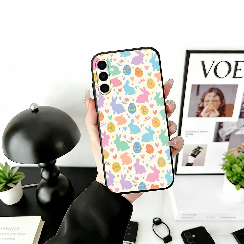 Easter Pattern Phone Case For Samsung Galaxy A73,A72,A71,A70,A53,A52,A51,Others Soft Black Cover