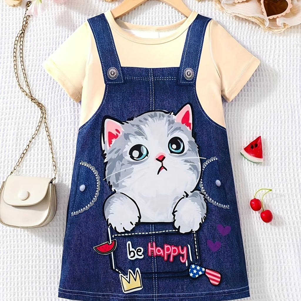 Funny Strap Print Girl Clothes Children Dresses Summer Kids Clothes Round Neck Streetwear Girl Dresses Cartoon Cute Girl Outfits
