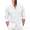 Men's Long Sleeve Cotton Linen Shirt, Mandarin Collar Button-Up Shirt, Solid Color Casual Top