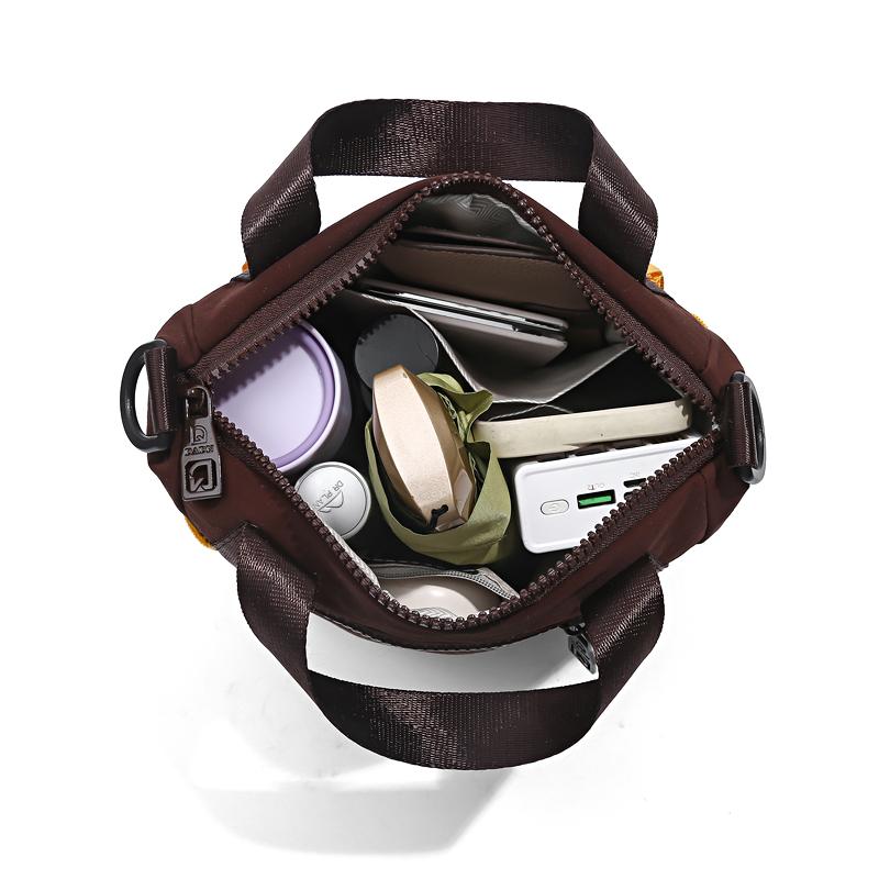 Colorblock Nylon Mini Tote Bag with Grid Pattern Front Pocket Crossbody Casual Small Shoulder Purse for Daily