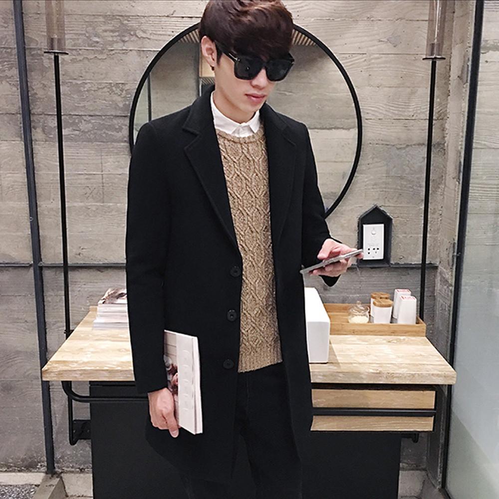 Men Formal Single Breasted Figuring Overcoat Long Wool Jacket Outwear