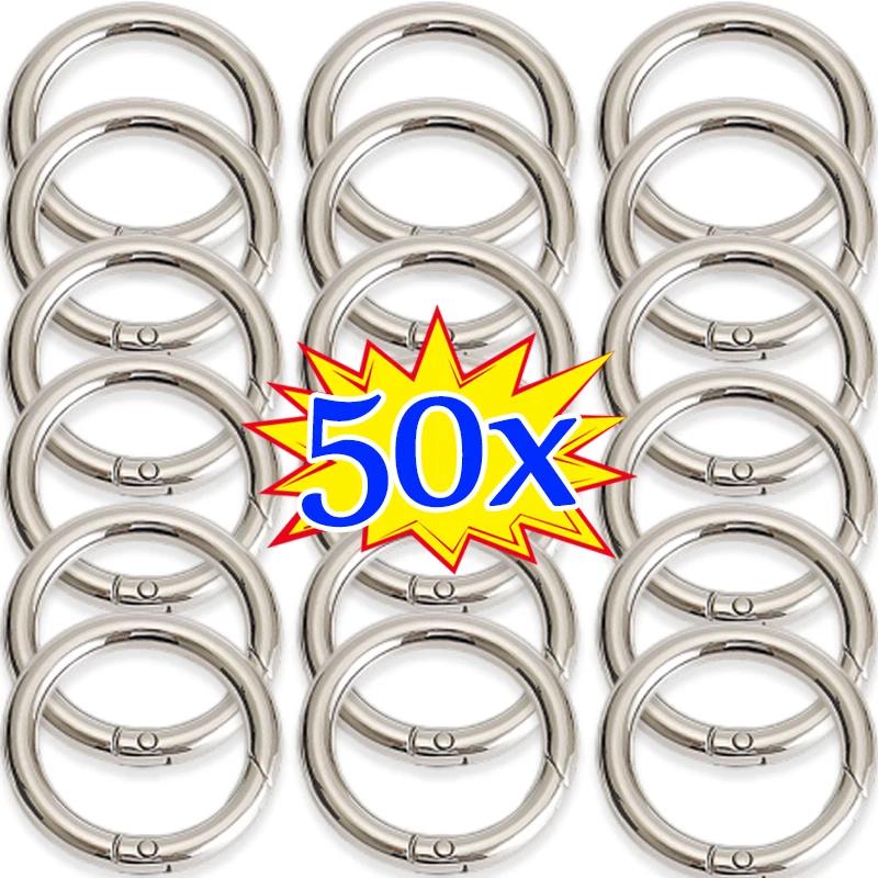10/50 Stück Metall O-Ringe Federkarabiner für DIY Schmuck Offene Runde Karabiner Schlüsselanhänger Taschenclips Haken Hundeleinen Schnallen Verbinder