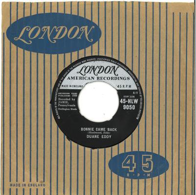 7inch Record DUANE EDDY - Bonnie Came Back 45HLW9050 London Records, 1959 UK Rock Used