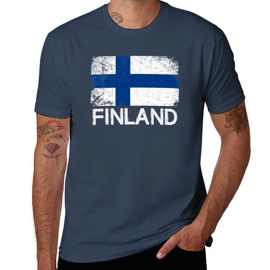 Finnische Flagge Design Vintage Hergestellt in Finnland Geschenk T-Shirt Nützlich Lässig Arbeits-T-Shirt