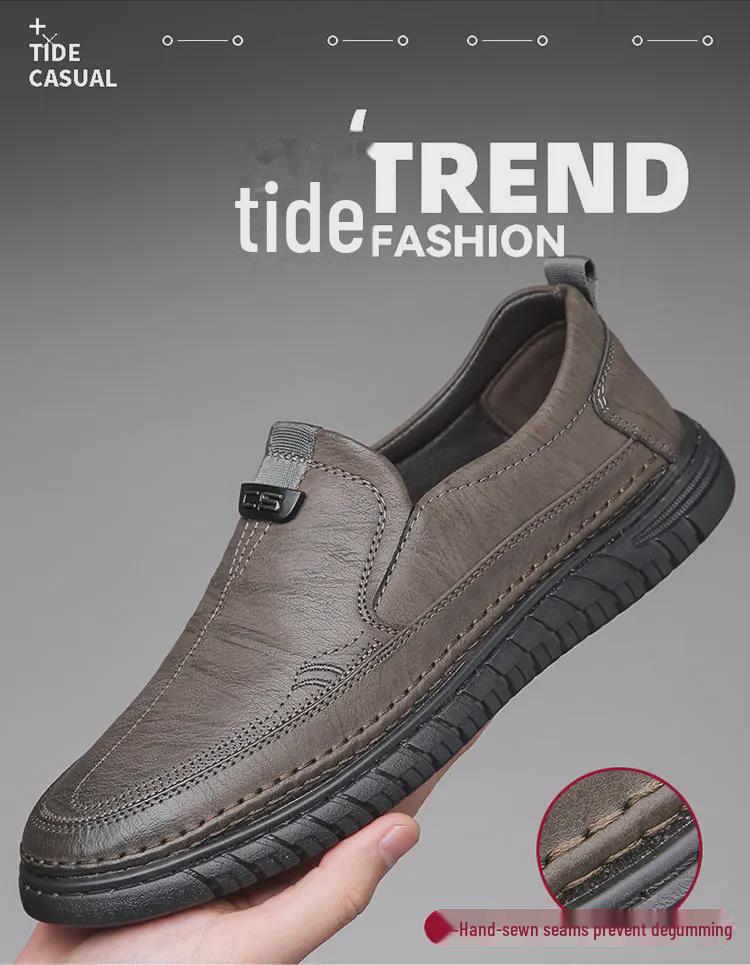 Men's Genuine Leather Casual Business Shoes - Versatile Cowhide with Soft Non-Slip Sole