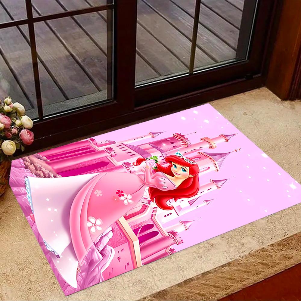 Underwater Mermaid Adventure Disney Cartoon Theme Anti-Slip Rug - Polyester, Home Decor, Suitable for Bedrooms, Living Rooms, Doorways, and Studios