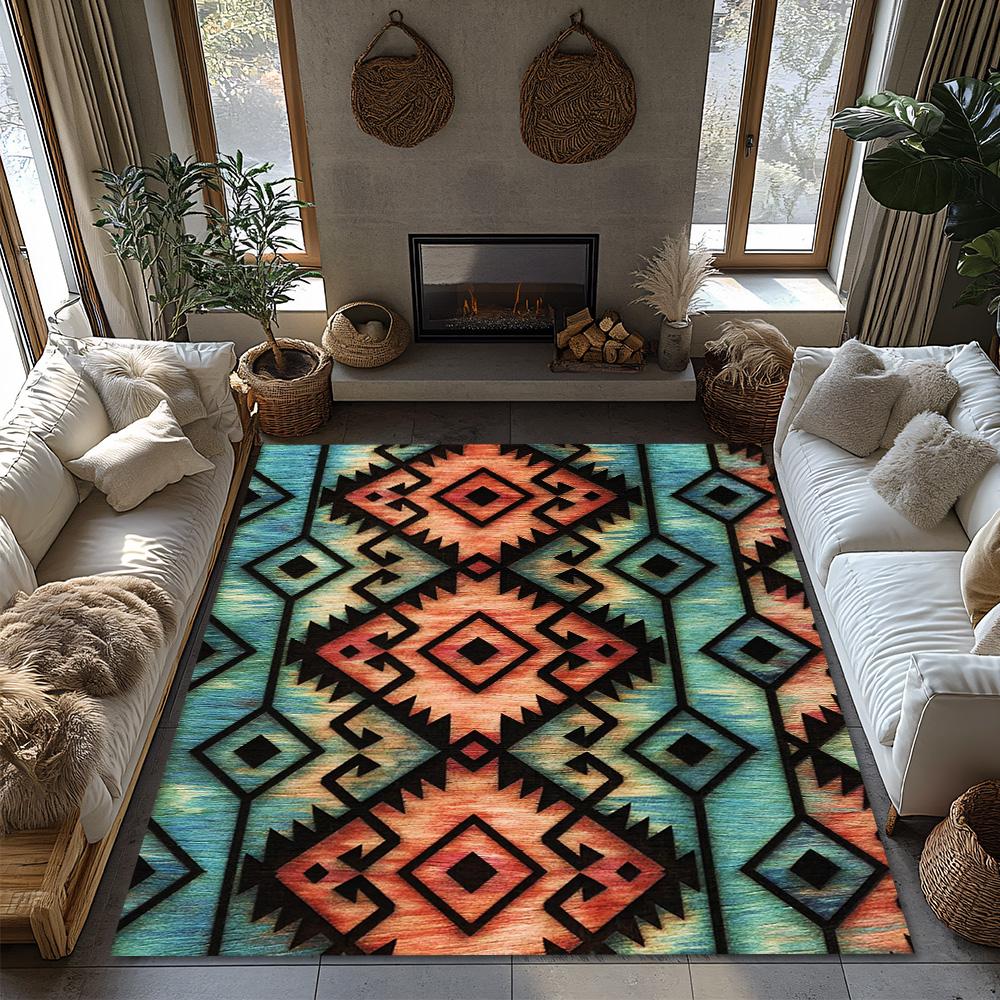 Area Rug Bohemian Southwestern Geometric Pattern Non-Slip Floor Mat Living Room Bedroom Home Decor Vintage Tribal Rug Indoor Out