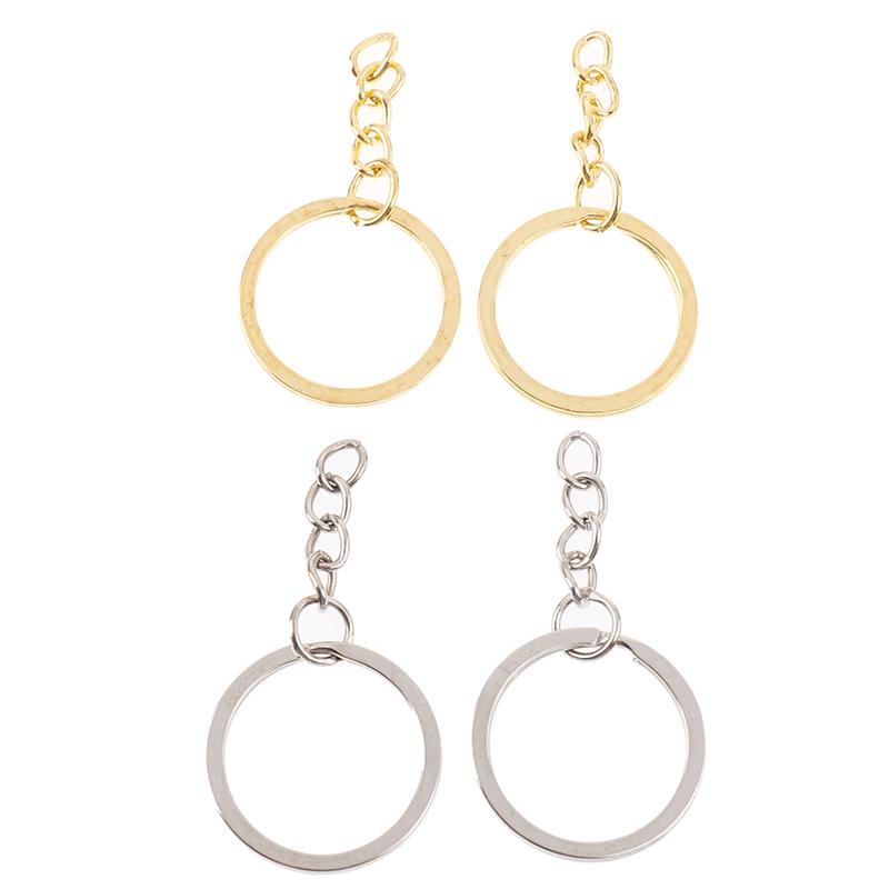 20 Pcs/lot 28mm Length Key Gold Silver Chains Key Ring Round Keychain