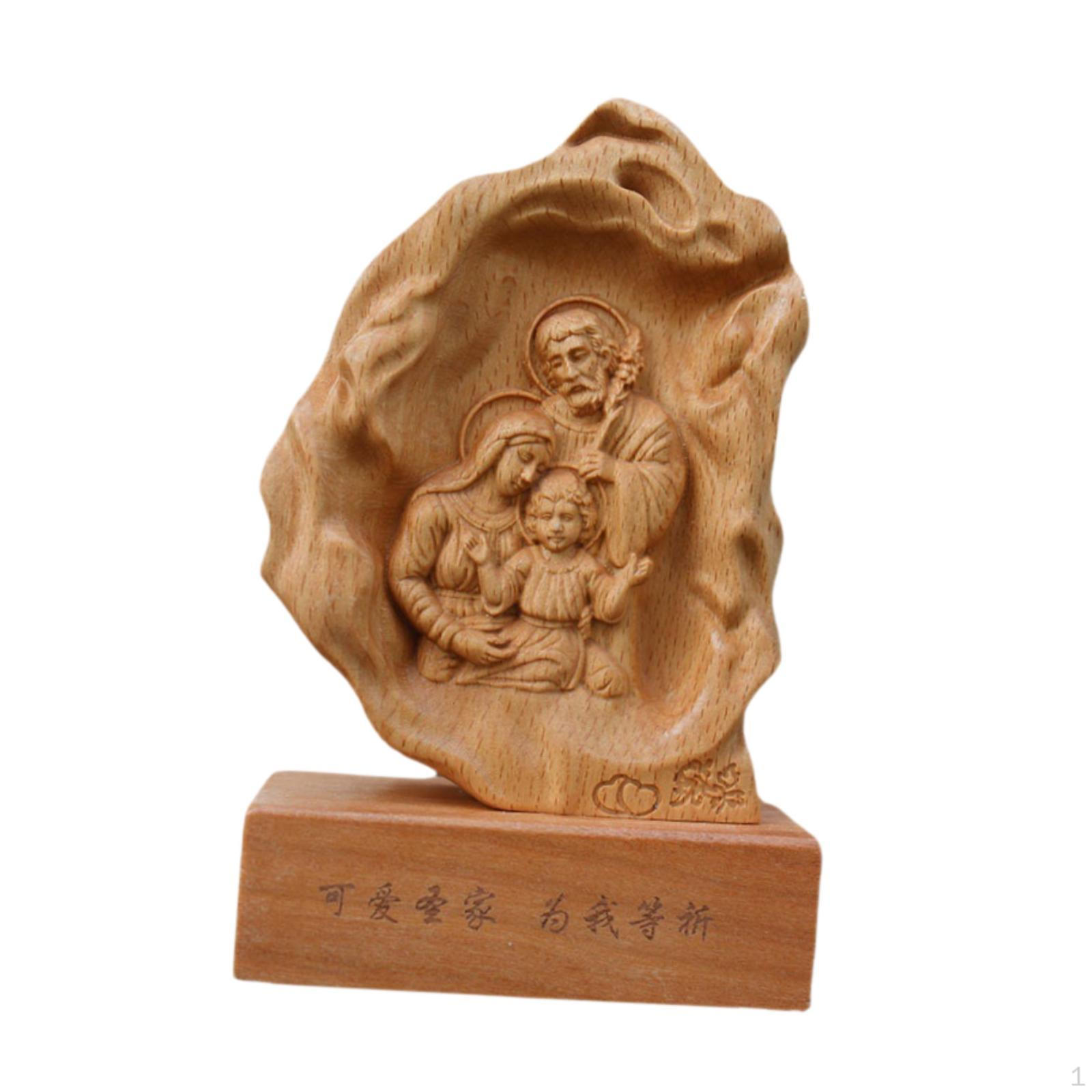 

Holy Family Figurine Christmas Table Decoration Wooden Sculpture Tabletop Ornament for Living Room