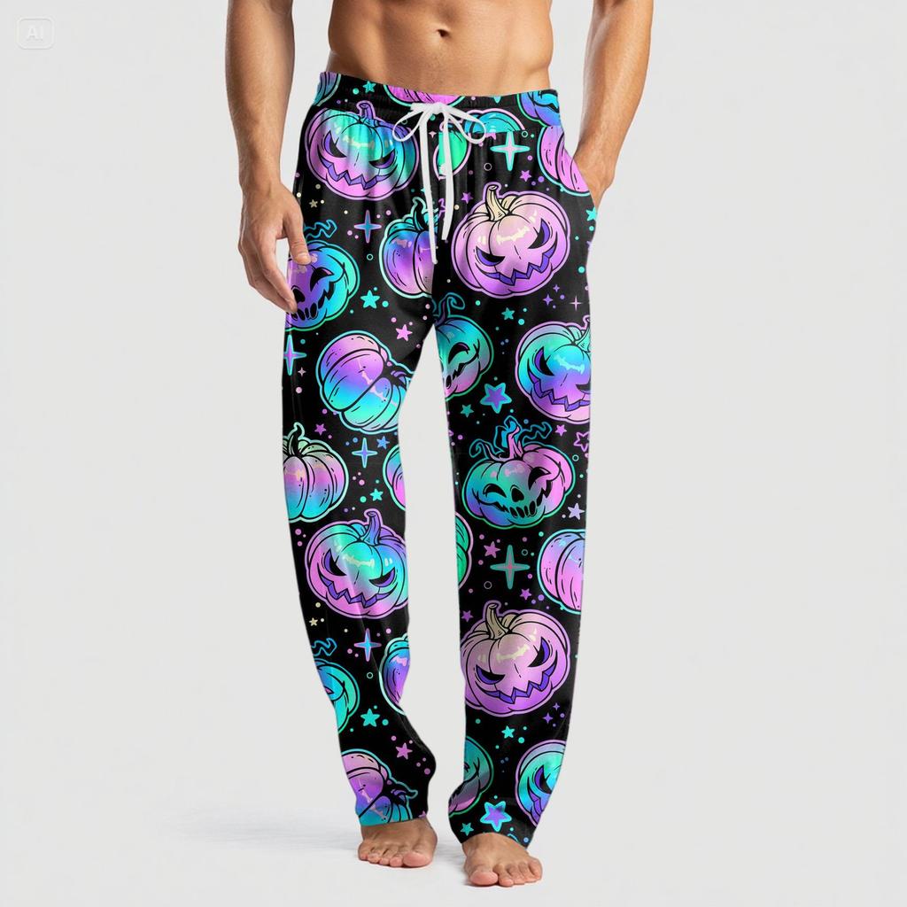 Men's Knitted Halloween Print Pocket Casual Pants Pajama Pants