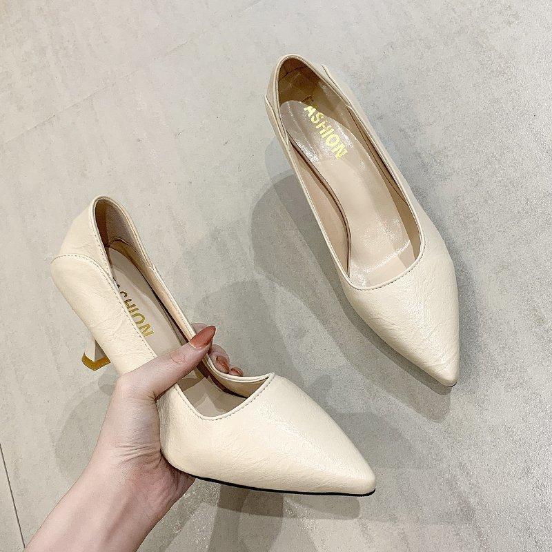 Mode Frühling Neue Einzelne Schuhe Damenmode Spitz Flachmündig Rutschfest und Verschleißfest Slipper High Heels