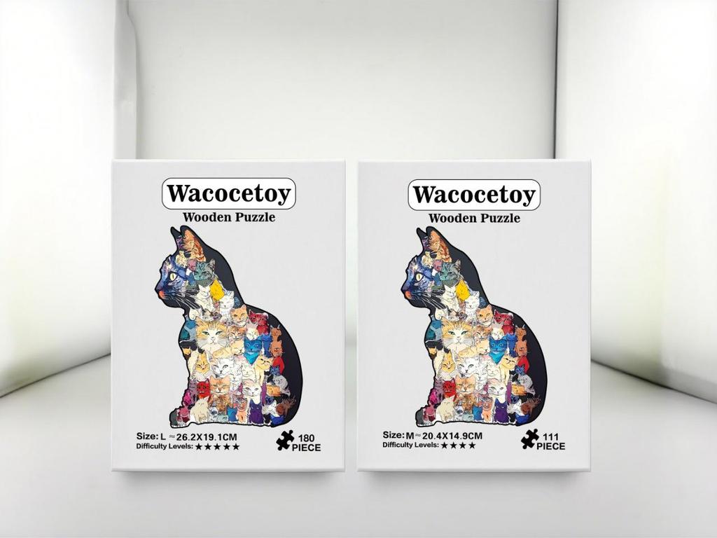Wacocetoy Cross-Border Cat Collage Irregular Wooden Jigsaw Puzzle: Challenging Money Box Style