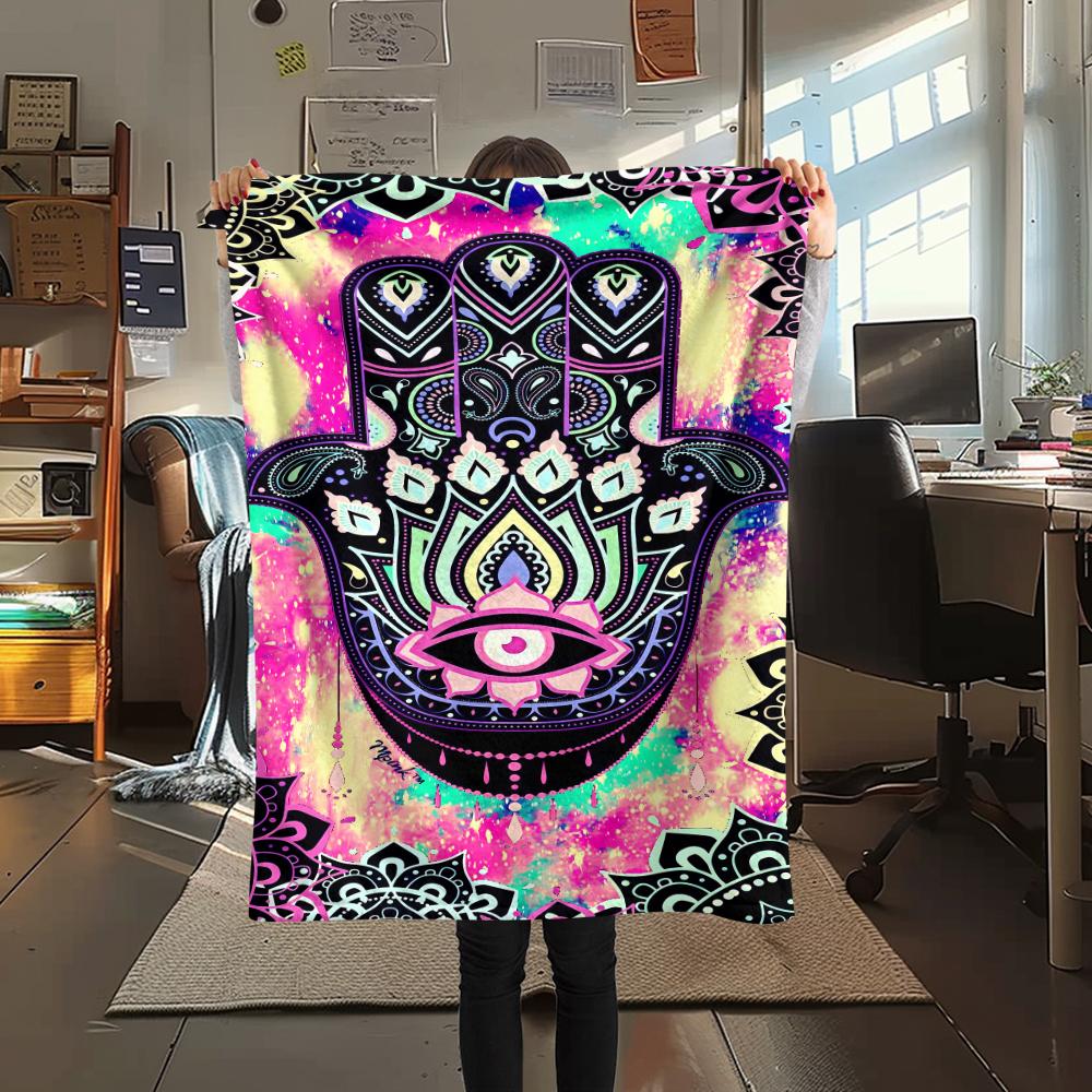 1Pc Jewish Hamsa Print Flannel Blanket, High Quality Comfortable for All Seasons, Home Decor, Warmth and Comfort, Perfect for Christmas Gifts