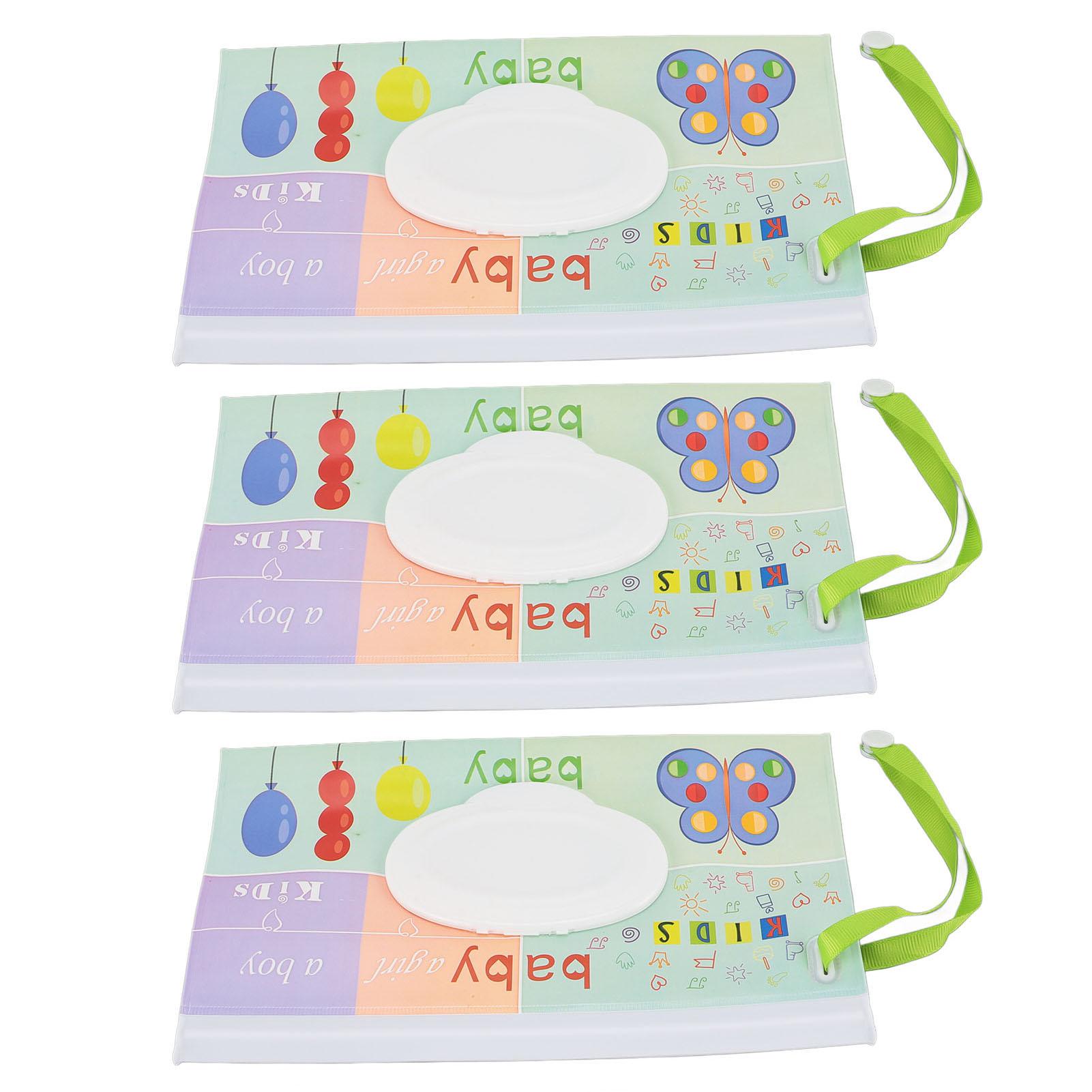 

Набор из 3 упаковок детских влажных салфеток с откидной крышкой, многоразовый, портативный, с петлей, с принтом, диспенсер, чехол для переноски