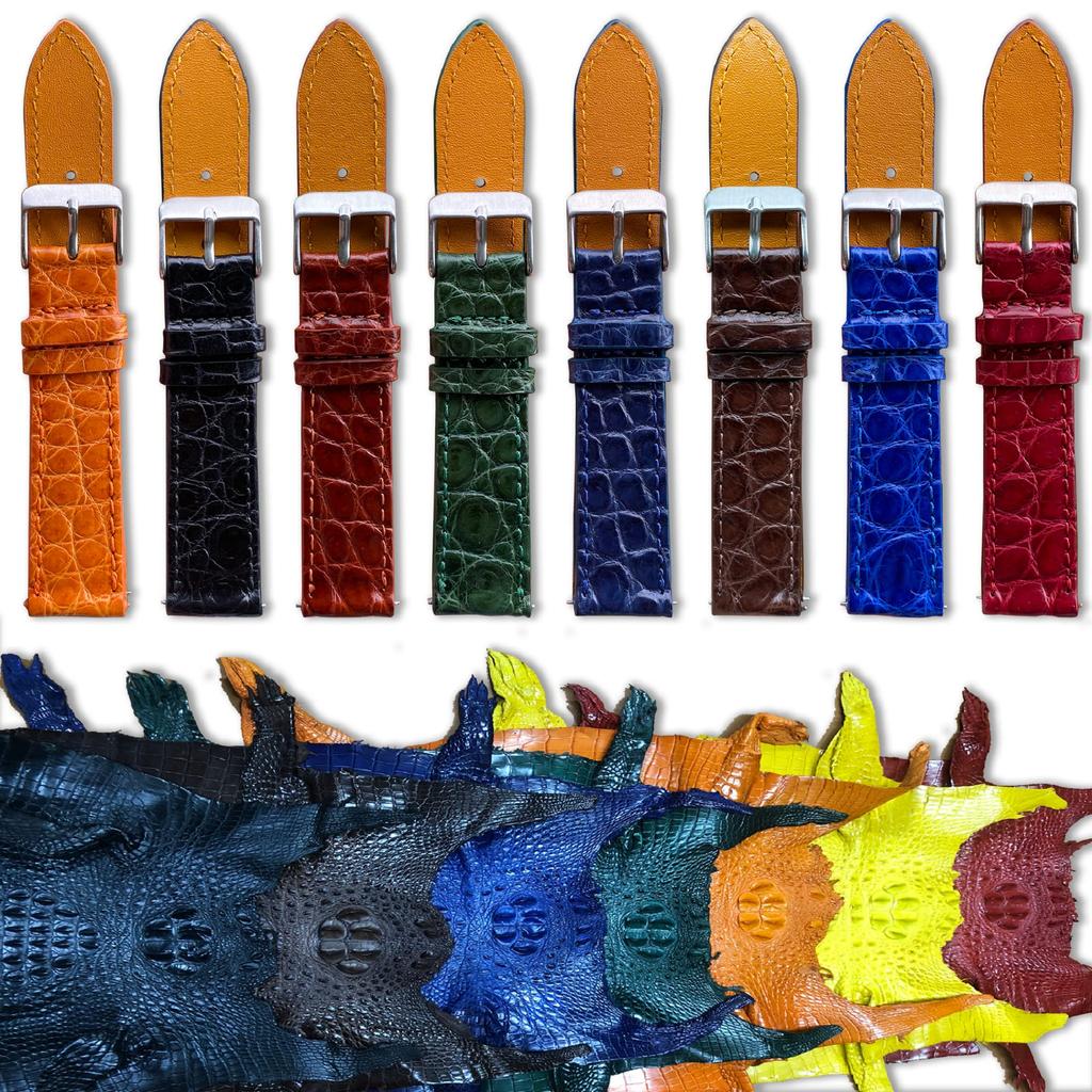Vinacreations 20mm Blue Crocodile Watch Slim Alligator Replacement Watch Band with Quick Release Wrist Handmade for Navy Blue Strap, Buckle, Men,