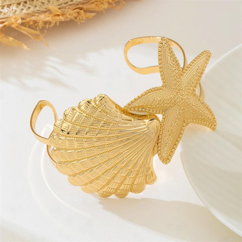 Vintage Metal Flower Starfish Upper Arm Cuff Bracelet For Women Gold Color Geometric Open Bangles Femme Aesthetic Jewelry Gift
